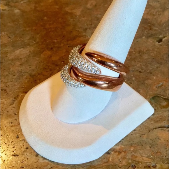 Bronzo Italia Pave Crystal Interlocking Ring Italy - Picture 2 of 5